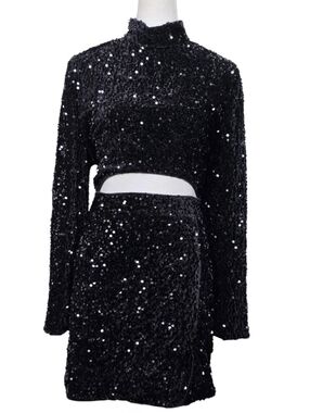 PrettyLittleThing Black Sequin Mini Dress Set